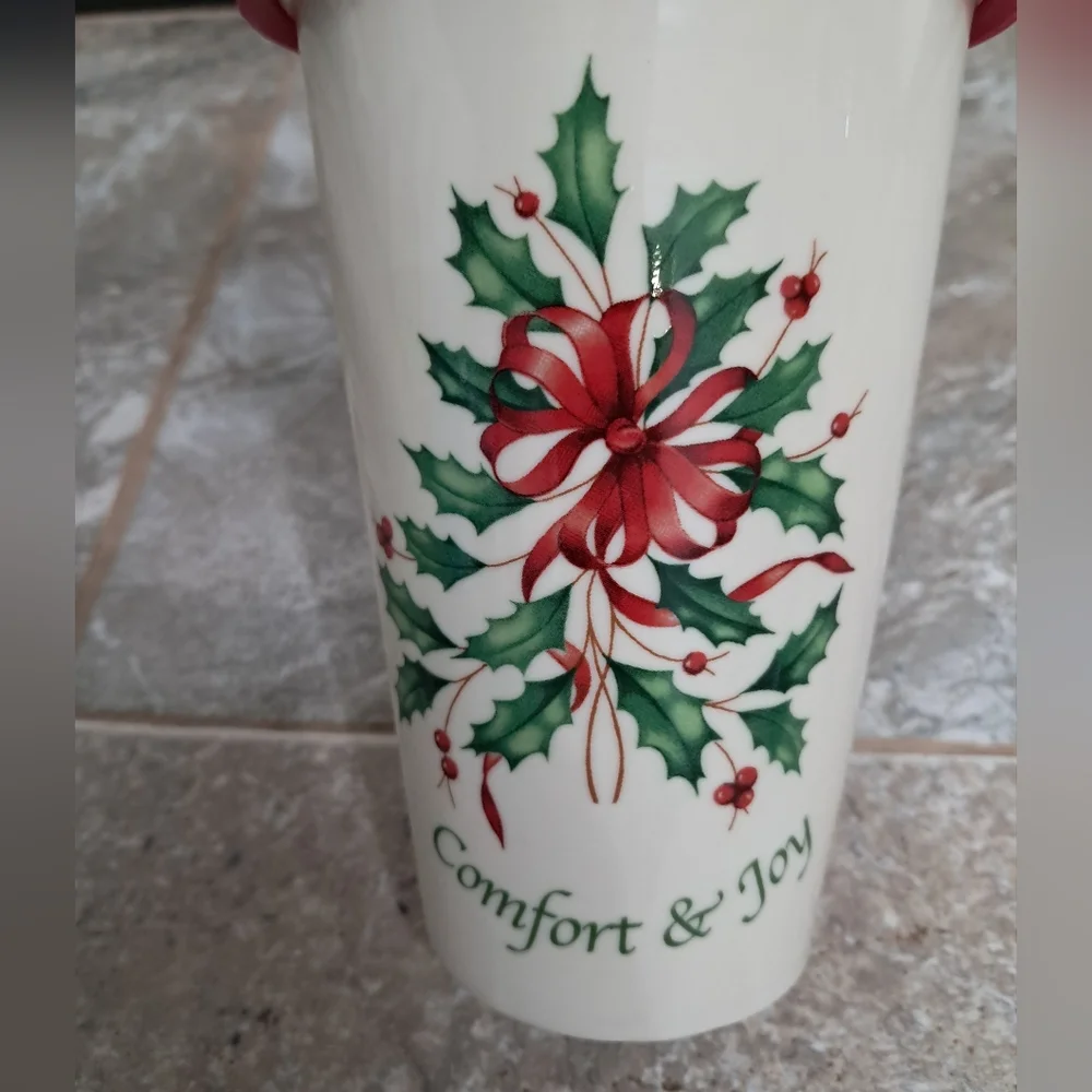 Lenox Ceramic Mug Holiday Edition Reuseable Holly Bow Pattern Collectible